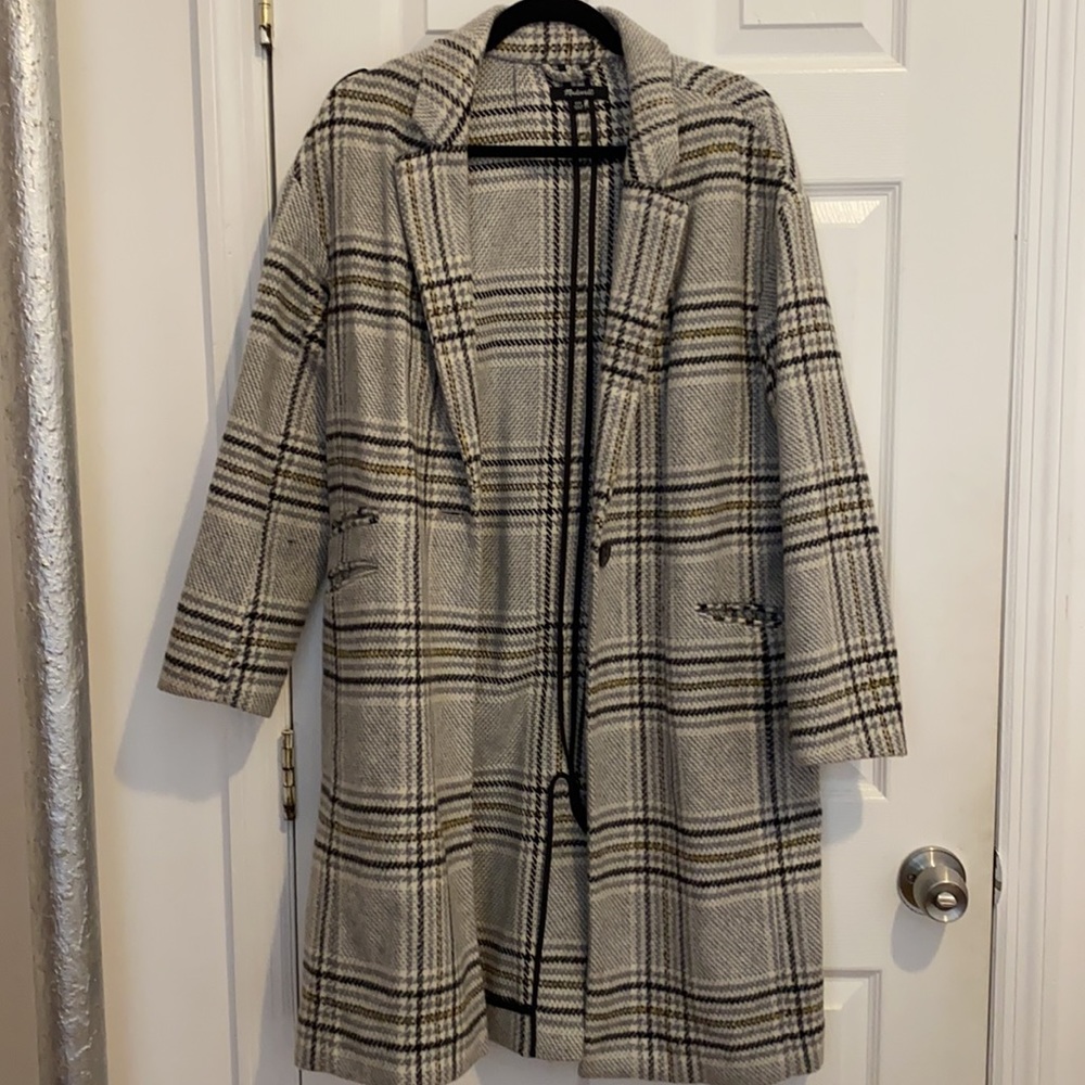 Madewell car coat plaid grey